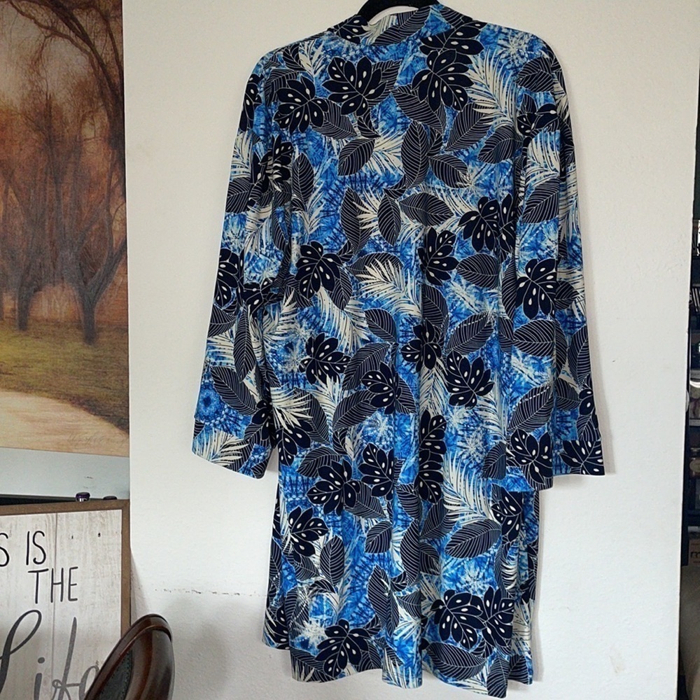 Attitudes by Renee Blue Printed Jersey Lounge Duster Kimono - Picture 3 of 6
